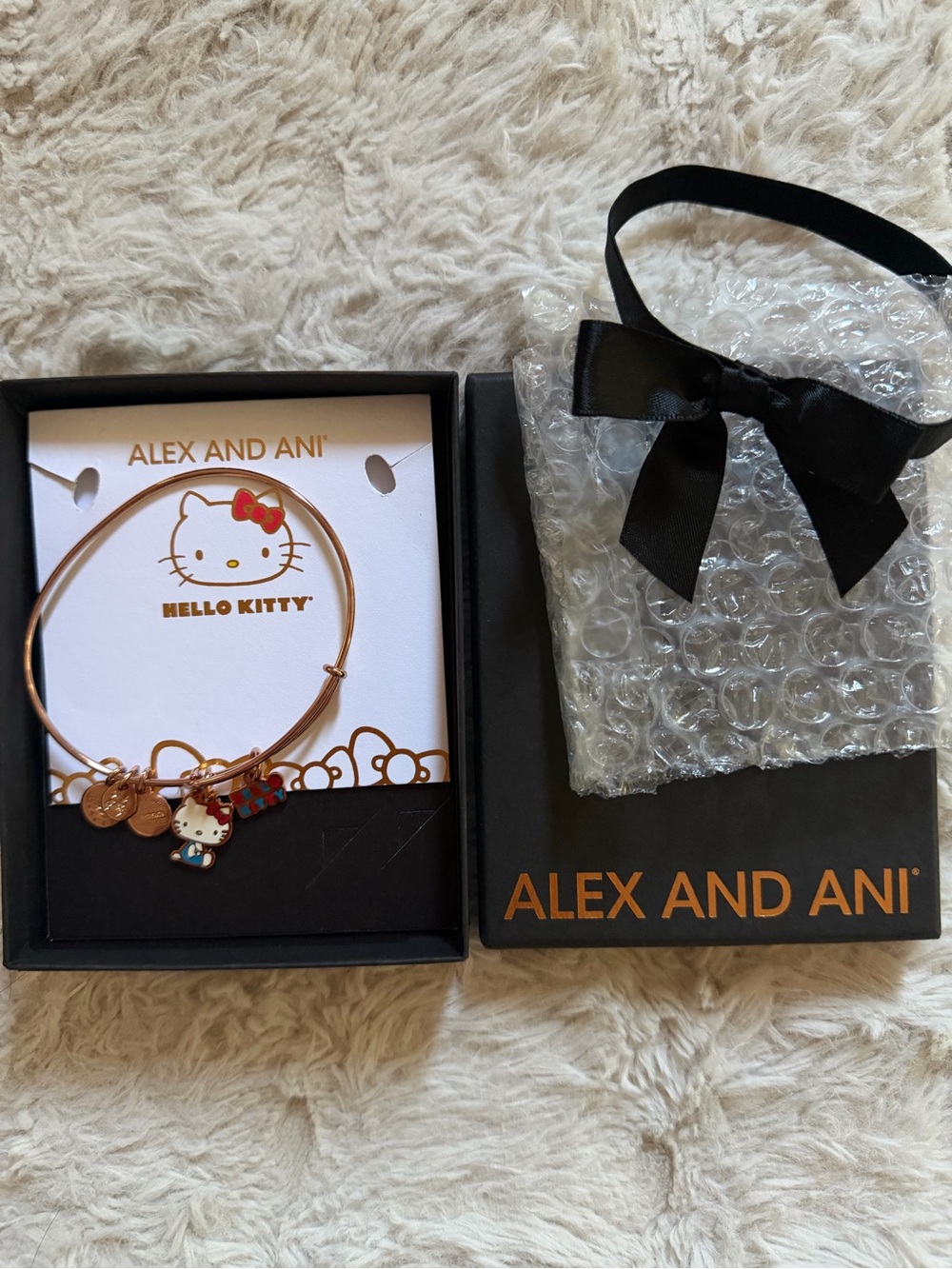 Alex and Ani Rose Gold Hello Kitty Charm Bangle with Pink and Red Accents